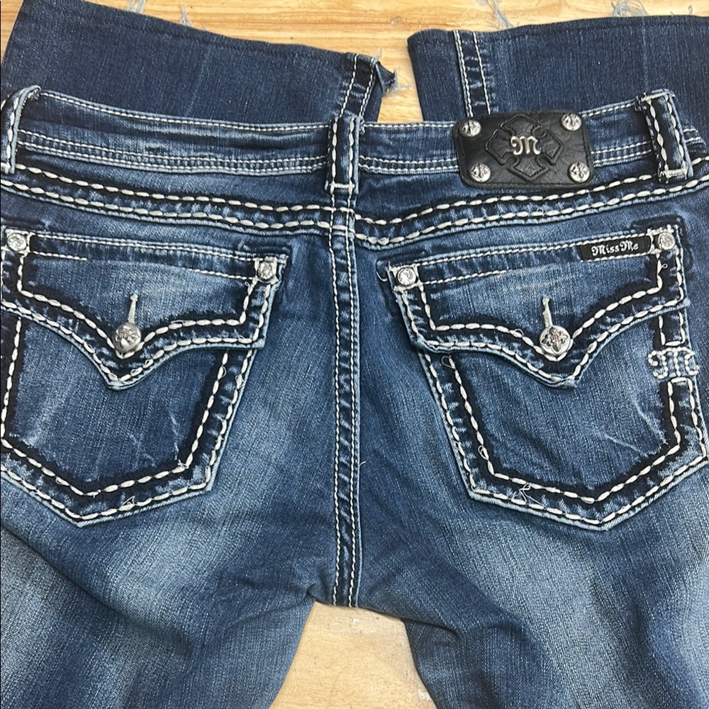Miss Me Blue Boot Cut Jeans with Embellished Stitching